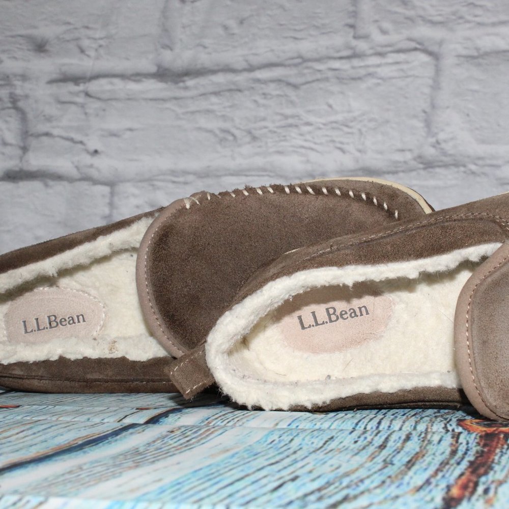 LL Bean Dark Cement Moccasin Mountain Suede Slippers Size 8 M - Picture 6 of 10